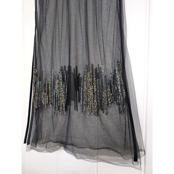 Maiyet Black Sheer Beaded Embellished Overlay Evening Dress - Size 36 (US 4) - Picture 8 of 11